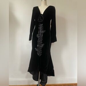 Nina Ricci vintage 1980's black velvet mermaid dress with beading